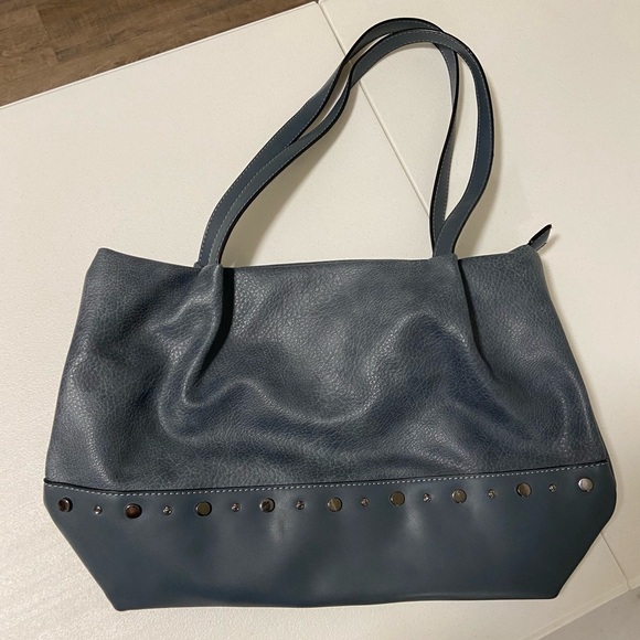 NWOT | Blush blue brown lined metallic jeweled medium sized tote shoulder bag‎ - Picture 1 of 9